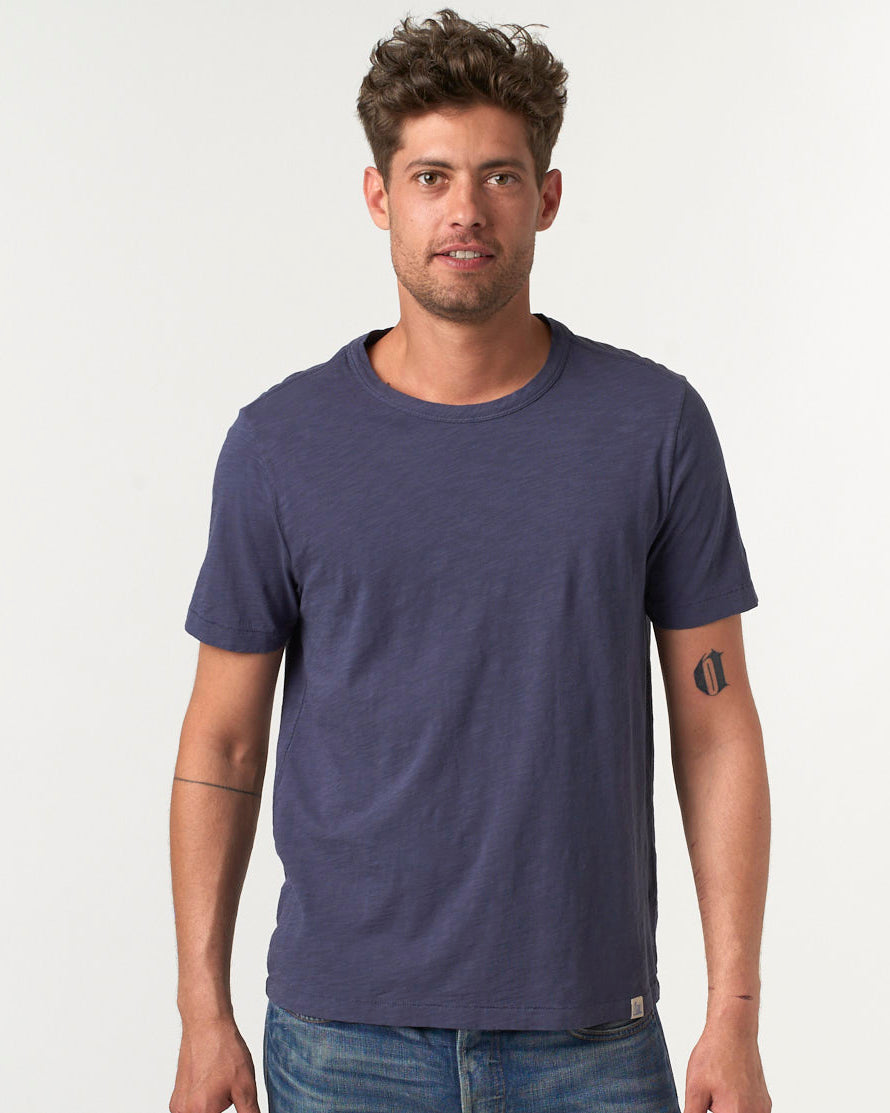 Merz b. Schwanen SCT04 4.9oz Pima Slub Cotton Relaxed Tee - Denim Blue | Merz b. Schwanen T Shirts | JEANSTORE
