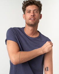 Merz b. Schwanen SCT04 4.9oz Pima Slub Cotton Relaxed Tee - Denim Blue | Merz b. Schwanen T Shirts | JEANSTORE
