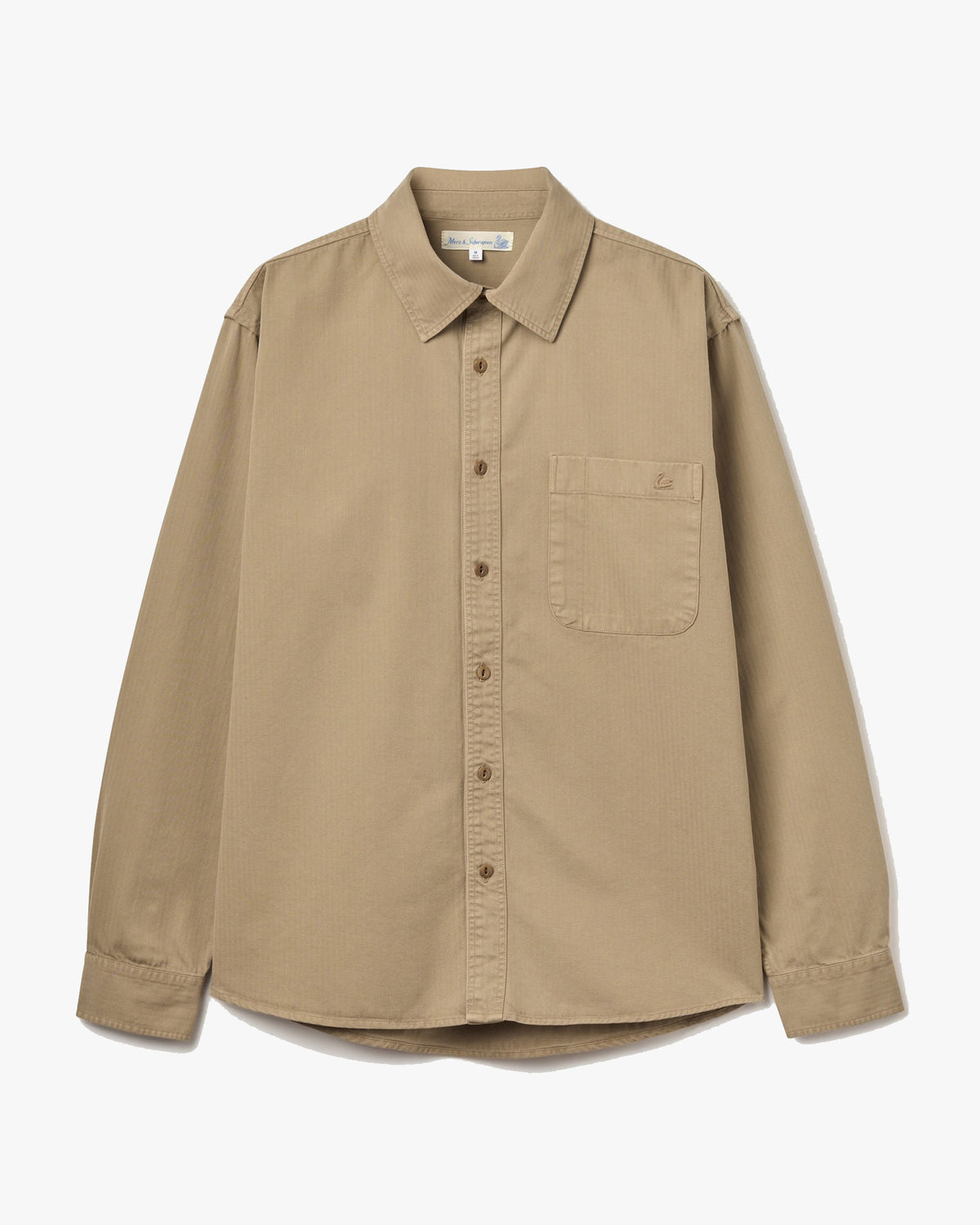 Merz b. Schwanen SHIRT01HB Herringbone L/S Shirt - Dusted Khaki