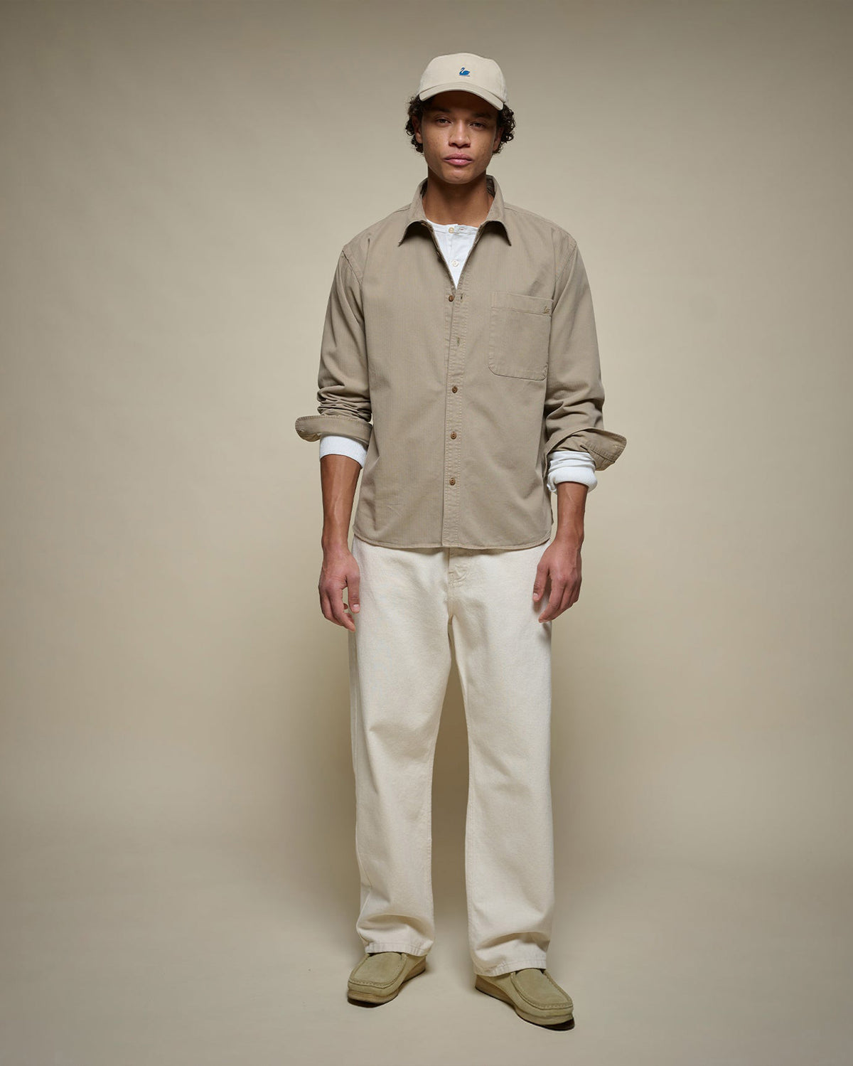 Merz b. Schwanen SHIRT01HB Herringbone L/S Shirt - Dusted Khaki
