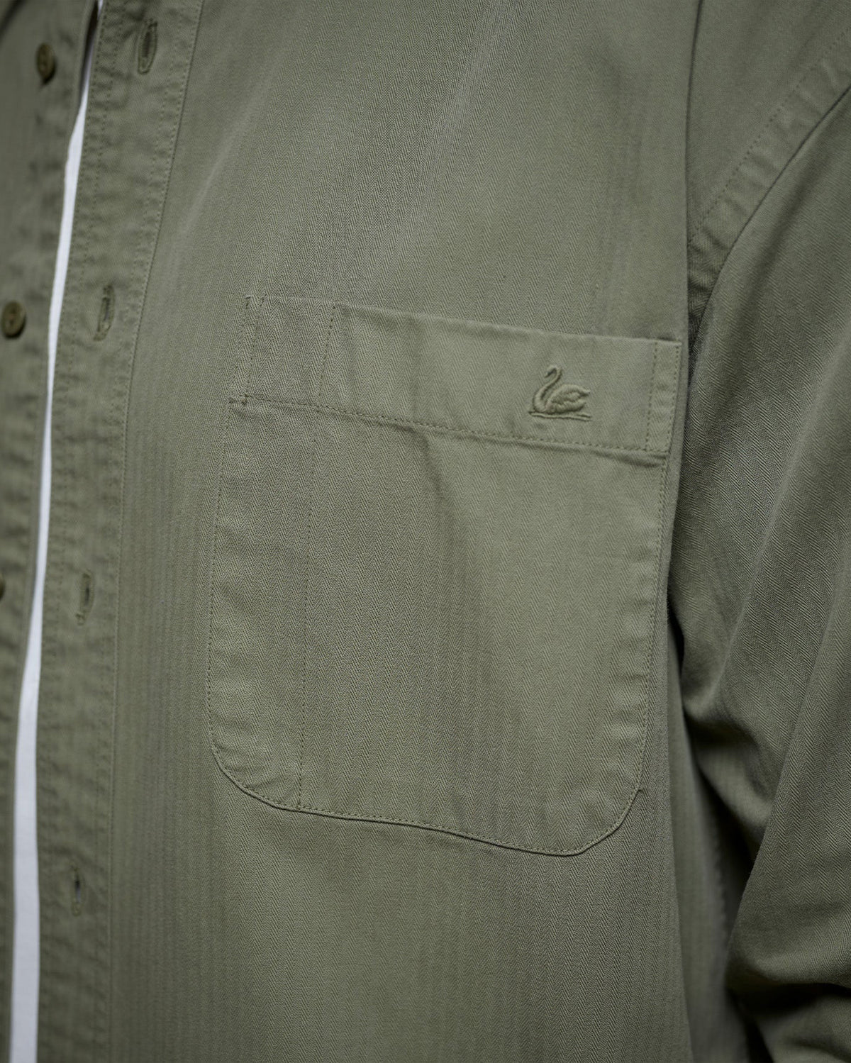 Merz b. Schwanen SHIRT01HB Herringbone L/S Shirt - Army