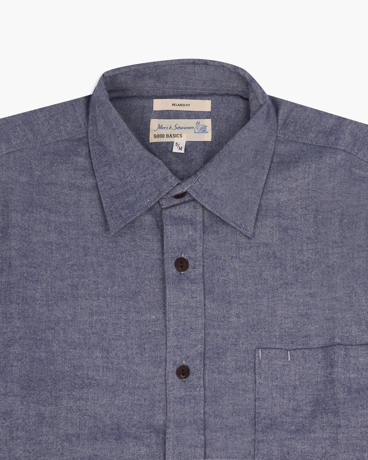 Merz B Schwanen Good Basics Relaxed Fit Shirt - Denim Blue