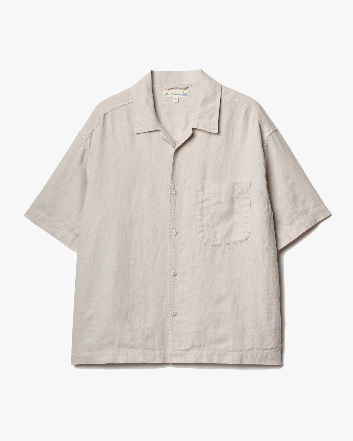 Merz b. Schwanen SHIRT03LI Linen Bowling S/S Shirt - Light Stone
