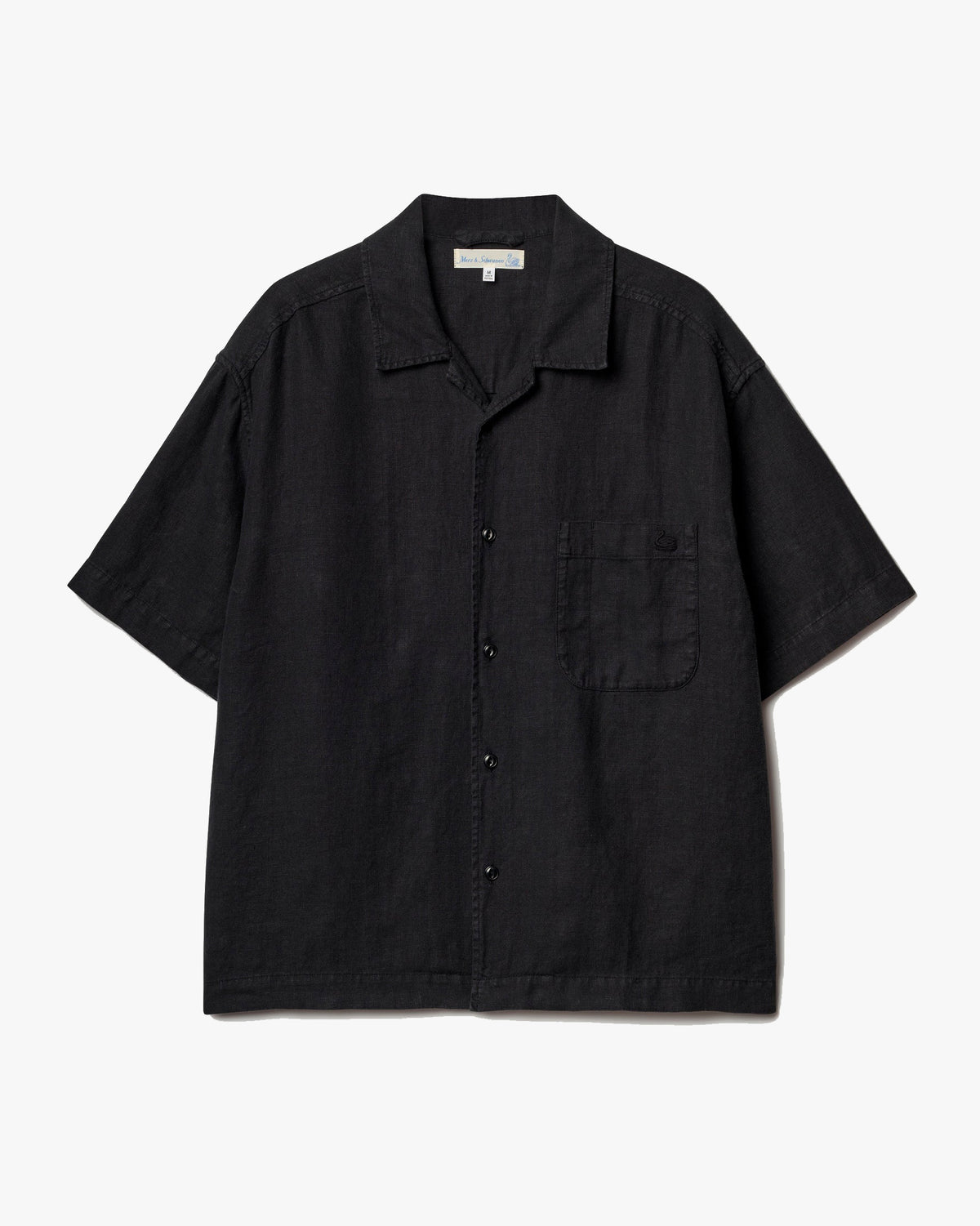 Merz b. Schwanen SHIRT03LI Linen Bowling S/S Shirt - Deep Black