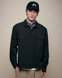 Merz b. Schwanen SHIRT06RT Workers Cotton Twill Shirt - Deep Black