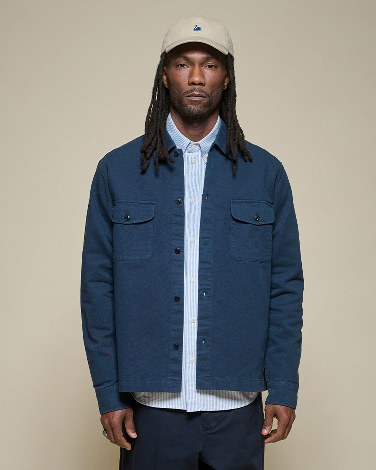 Merz b. Schwanen SHIRT06T Sturdy Workers Cotton Twill Shirt - Night Blue