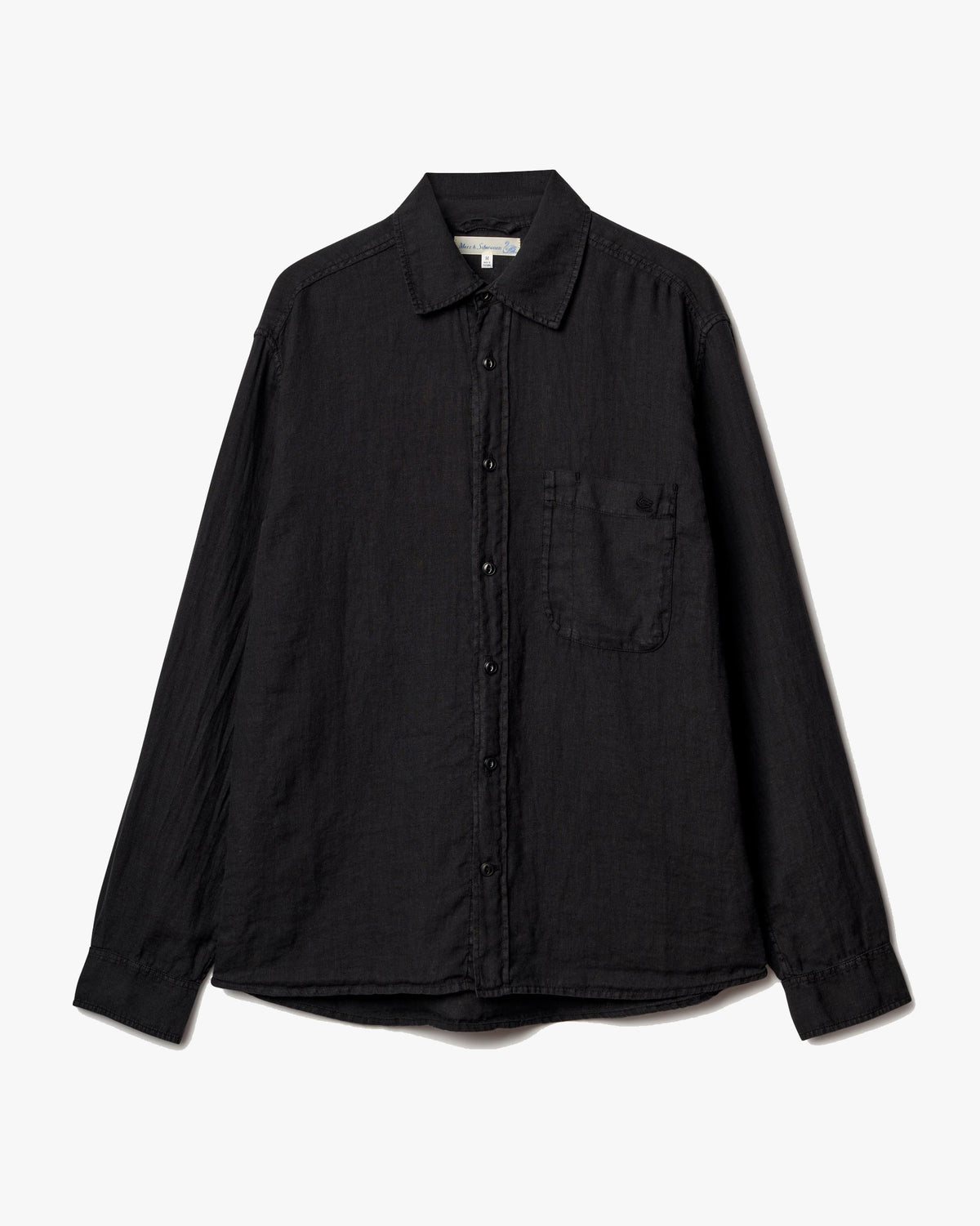 Merz b. Schwanen SHIRT20LI Relaxed Fit Linen Shirt - Deep Black