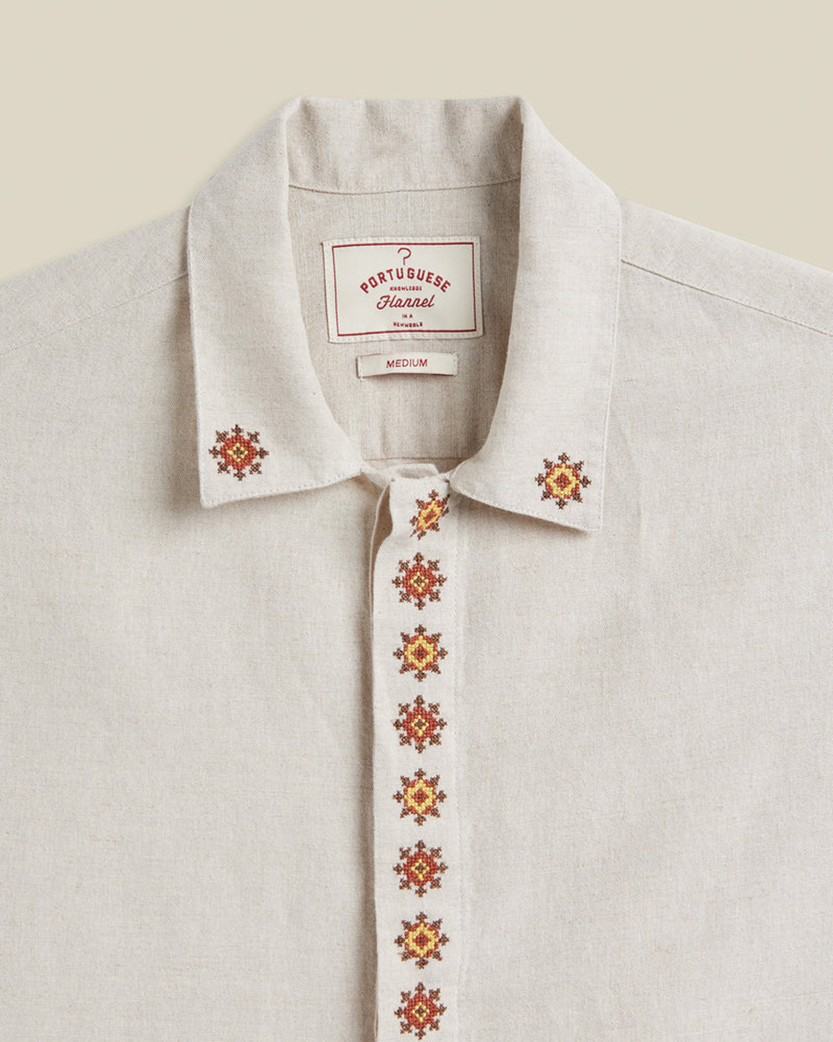 Portuguese Flannel Sprout Embroidery Shirt - Ecru