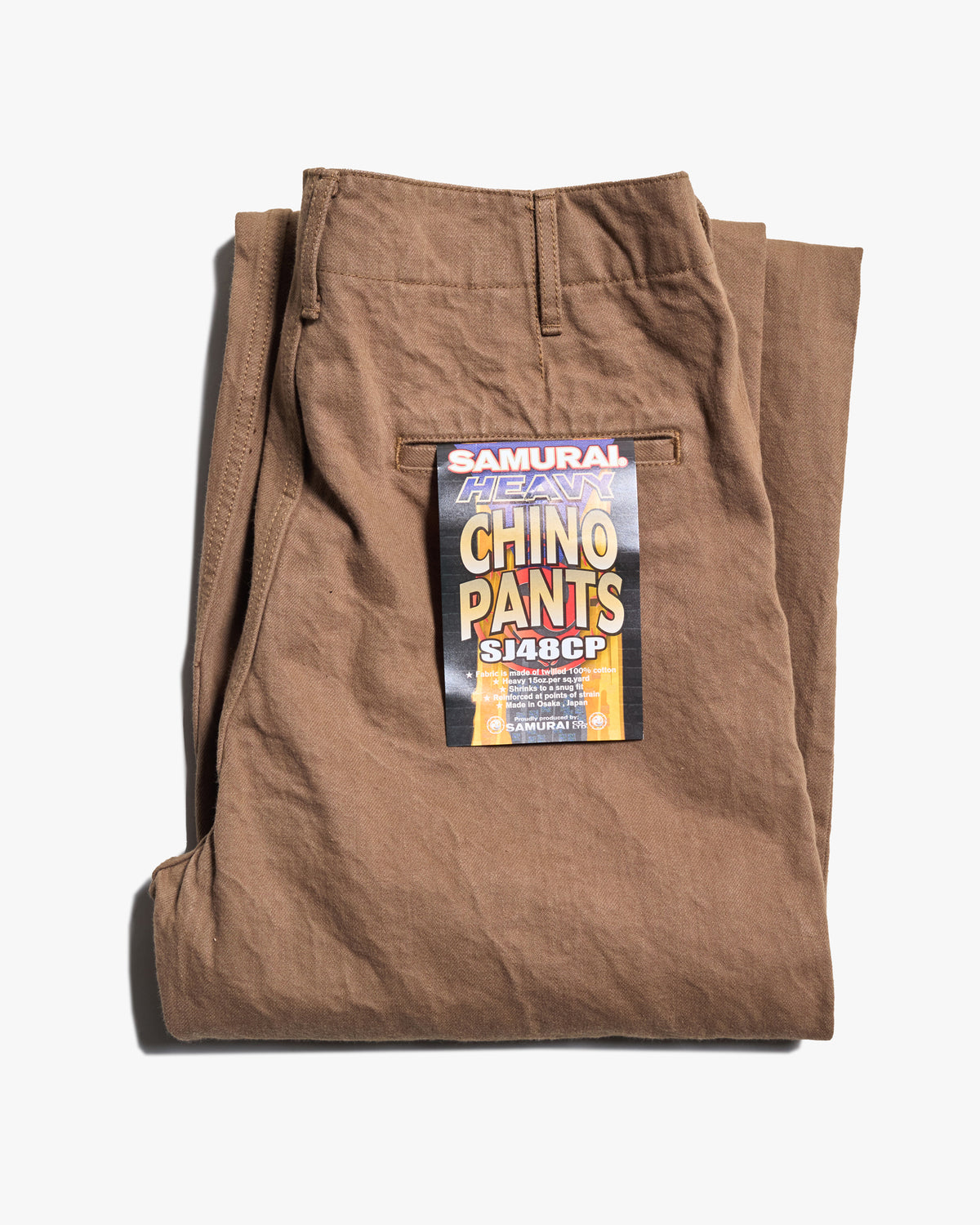 Samurai Jeans SJ48CP Wide Straight 15oz Heavy Selvedge Chino Pants - Khaki Onewash
