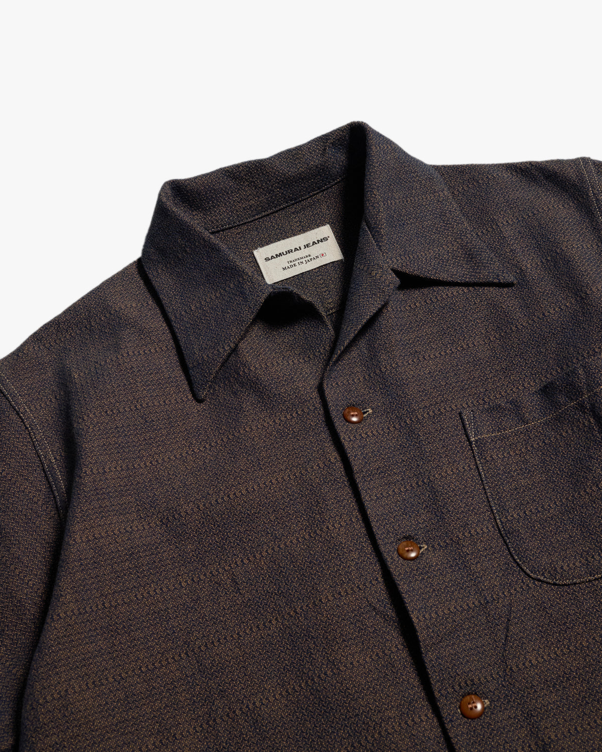 Samurai Jeans SOS26 Kanoko Aimadara Shirt - Indigo / Brown | Samurai Jeans Shirts | Jeanstore