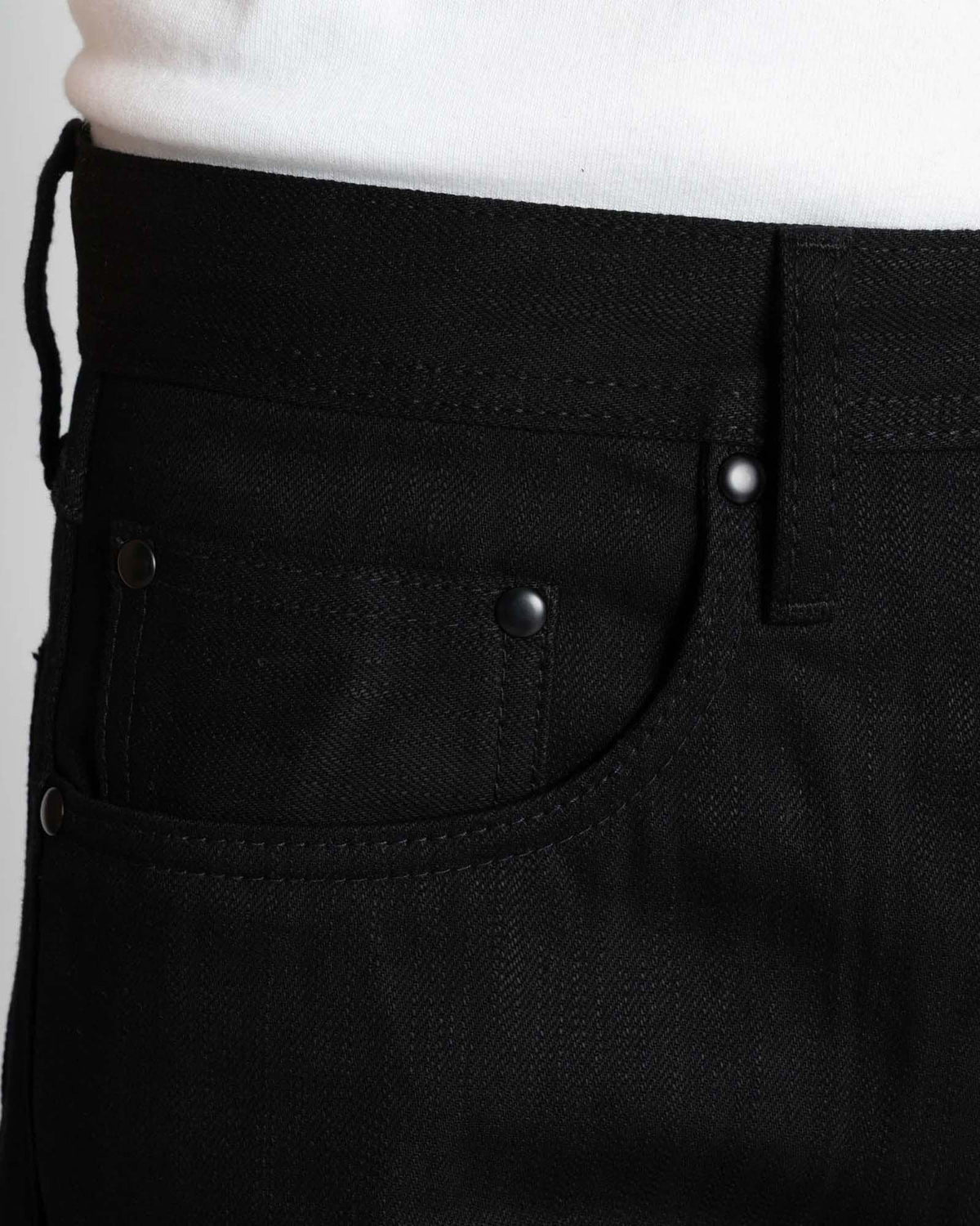 Unbranded UB848 Relaxed Straight Mens Jeans - 14.5oz Slubby Black Selvedge