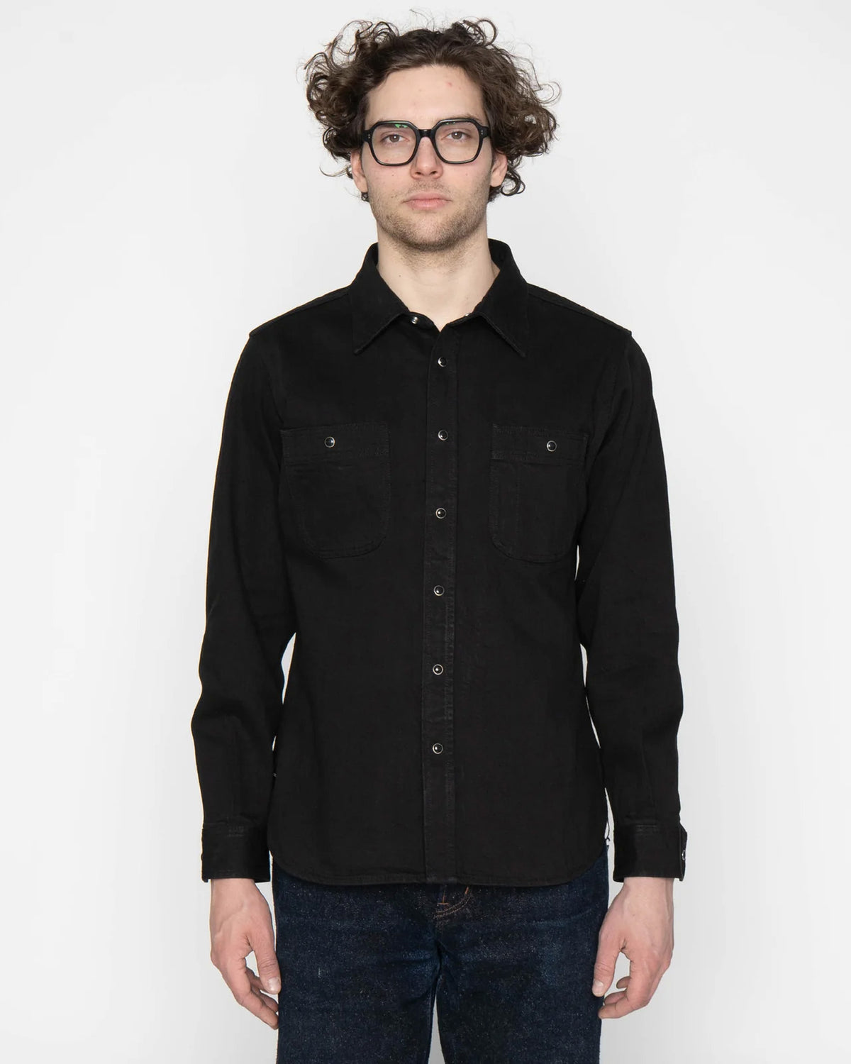 Unbranded UBS433 12oz Selvedge Work Shirt - Solid Black | The Unbranded Brand Shirts | JEANSTORE