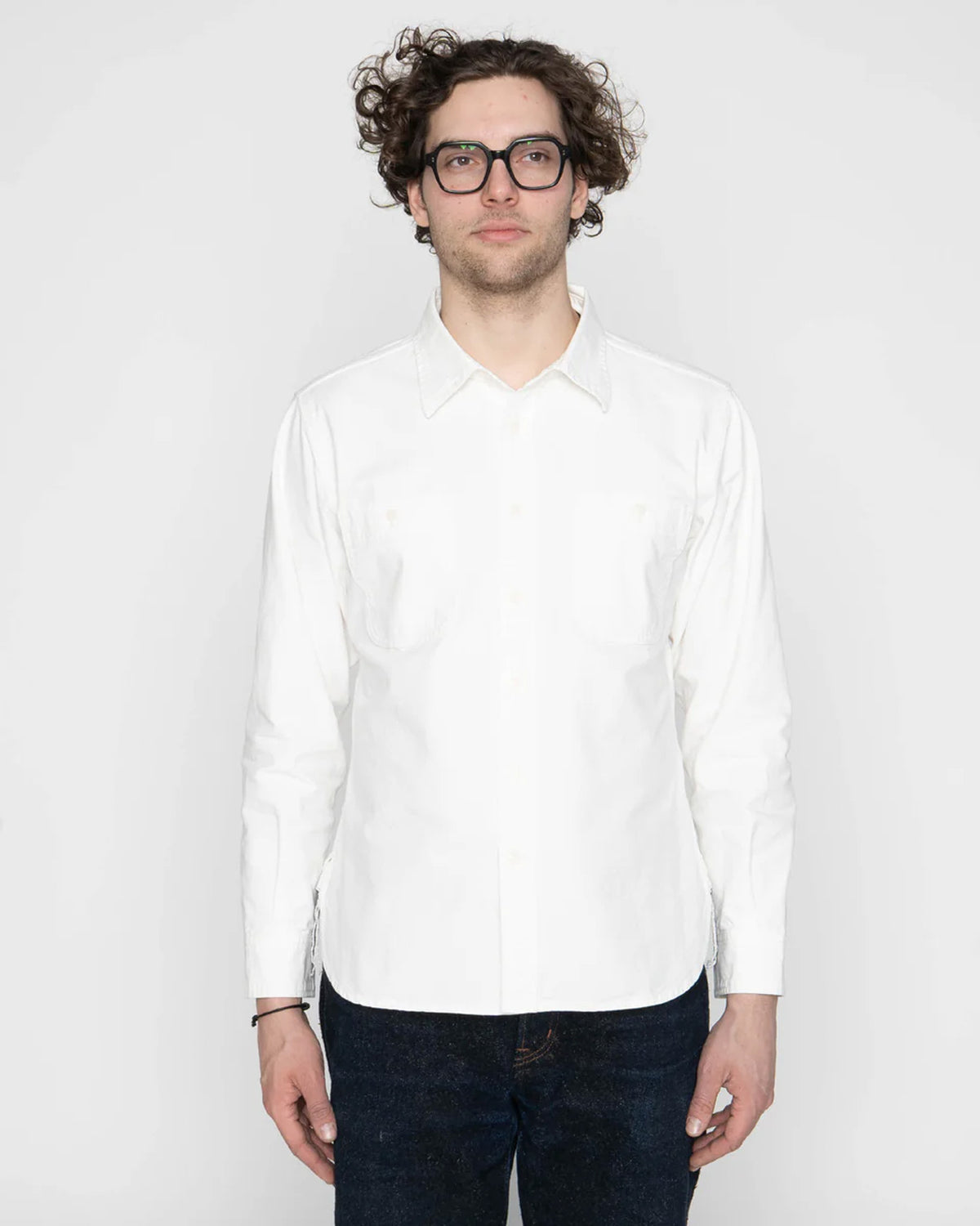 Unbranded UBS434 9oz Selvedge Oxford Work Shirt - White | The Unbranded Brand Shirts | JEANSTORE