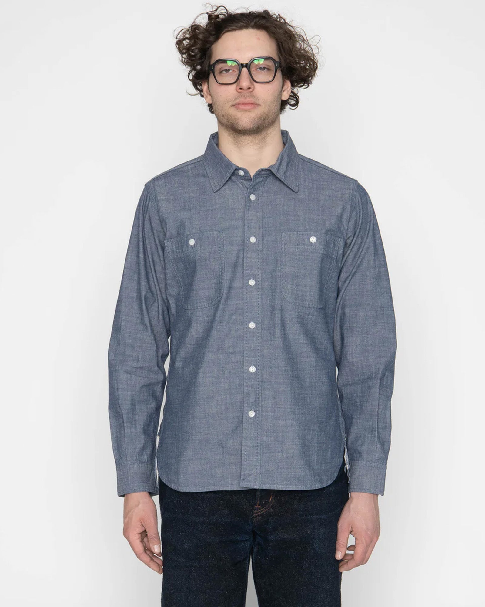 Unbranded UBS435 8.2oz Selvedge Chambray Work Shirt - Blue