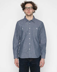 Unbranded UBS435 8.2oz Selvedge Chambray Work Shirt - Blue