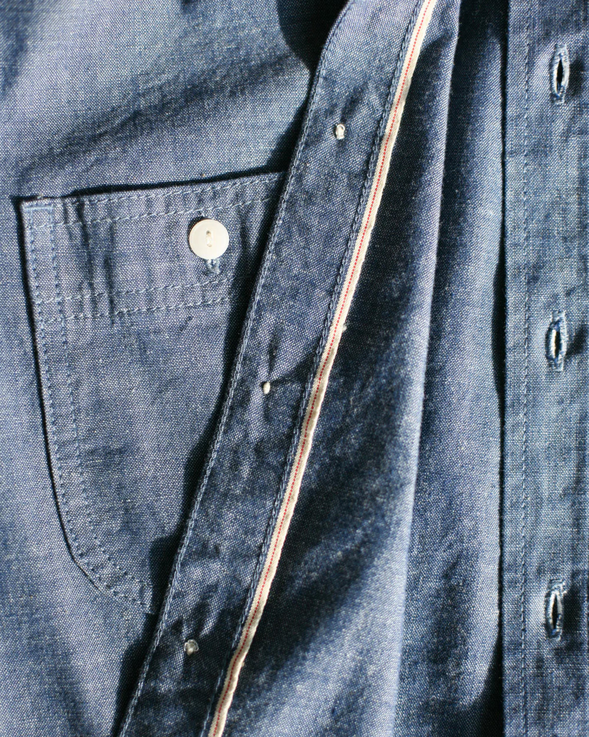 Unbranded UBS435 8.2oz Selvedge Chambray Work Shirt - Blue