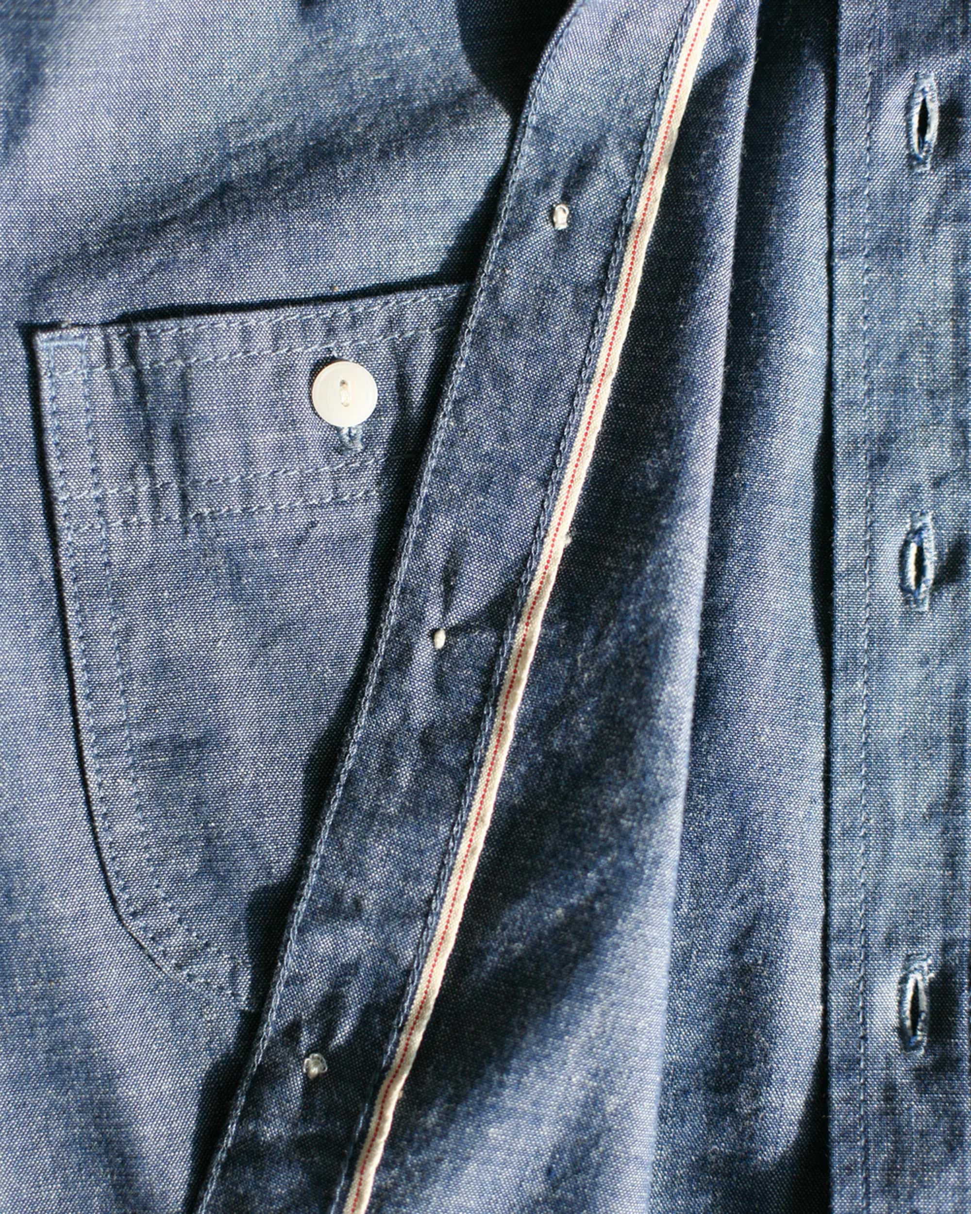 Unbranded UBS435 8.2oz Selvedge Chambray Work Shirt - Blue