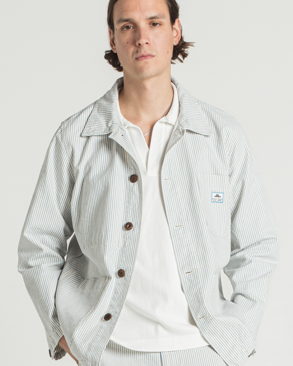 Le Mont St Michel Vins Striped Work Jacket - Blue | Le Mont St Michel Jackets & Coats | JEANSTORE