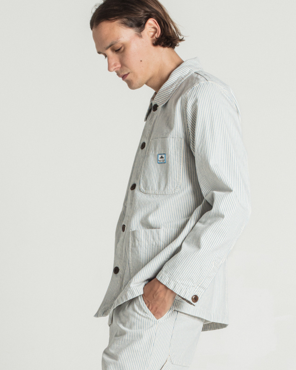 Le Mont St Michel Vins Striped Work Jacket - Blue | Le Mont St Michel Jackets & Coats | JEANSTORE