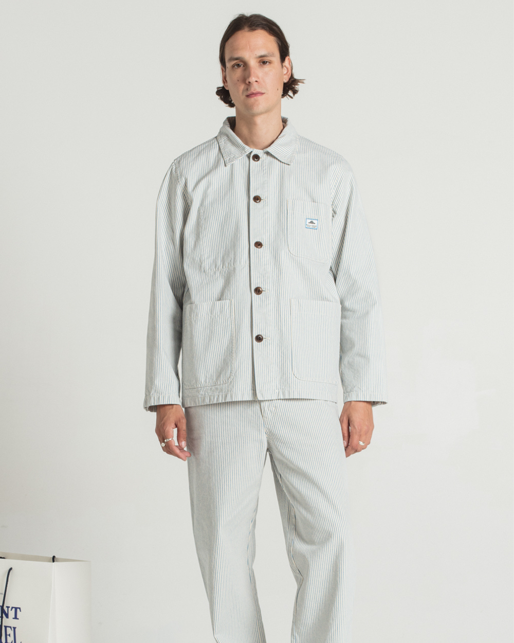 Le Mont St Michel Vins Striped Work Jacket - Blue | Le Mont St Michel Jackets & Coats | JEANSTORE