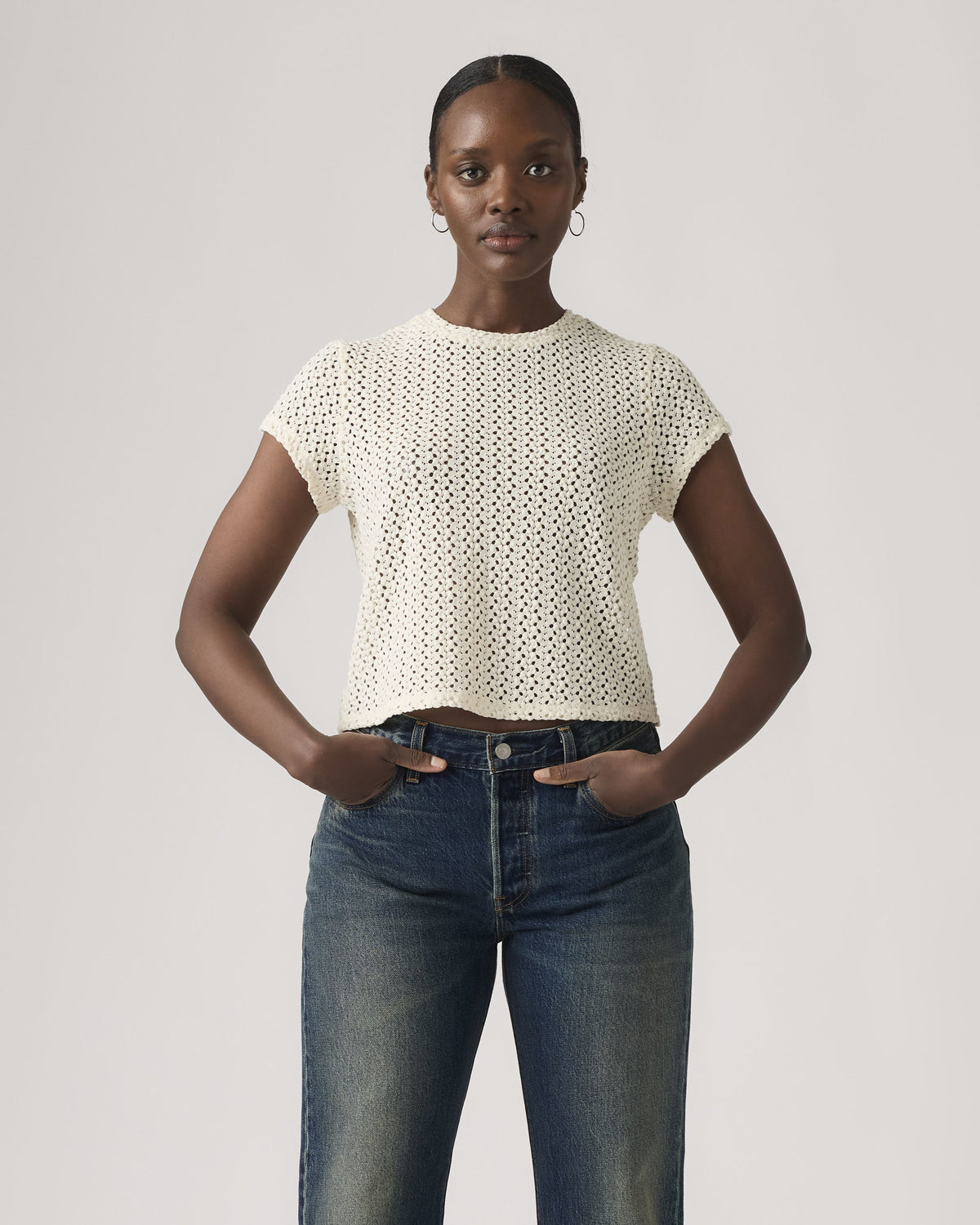 Levi's® Womens Fiona Flower Lace Tee - Egret