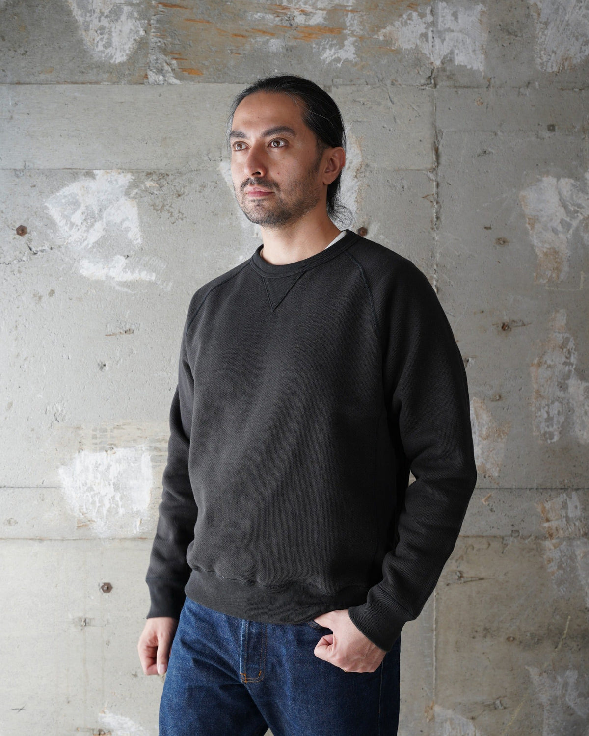 Wonder Looper 876gsm Double Heavyweight French Terry Pullover Crew Neck - Sumi Black | Wonder Looper Sweaters & Knitwear | JEANSTORE