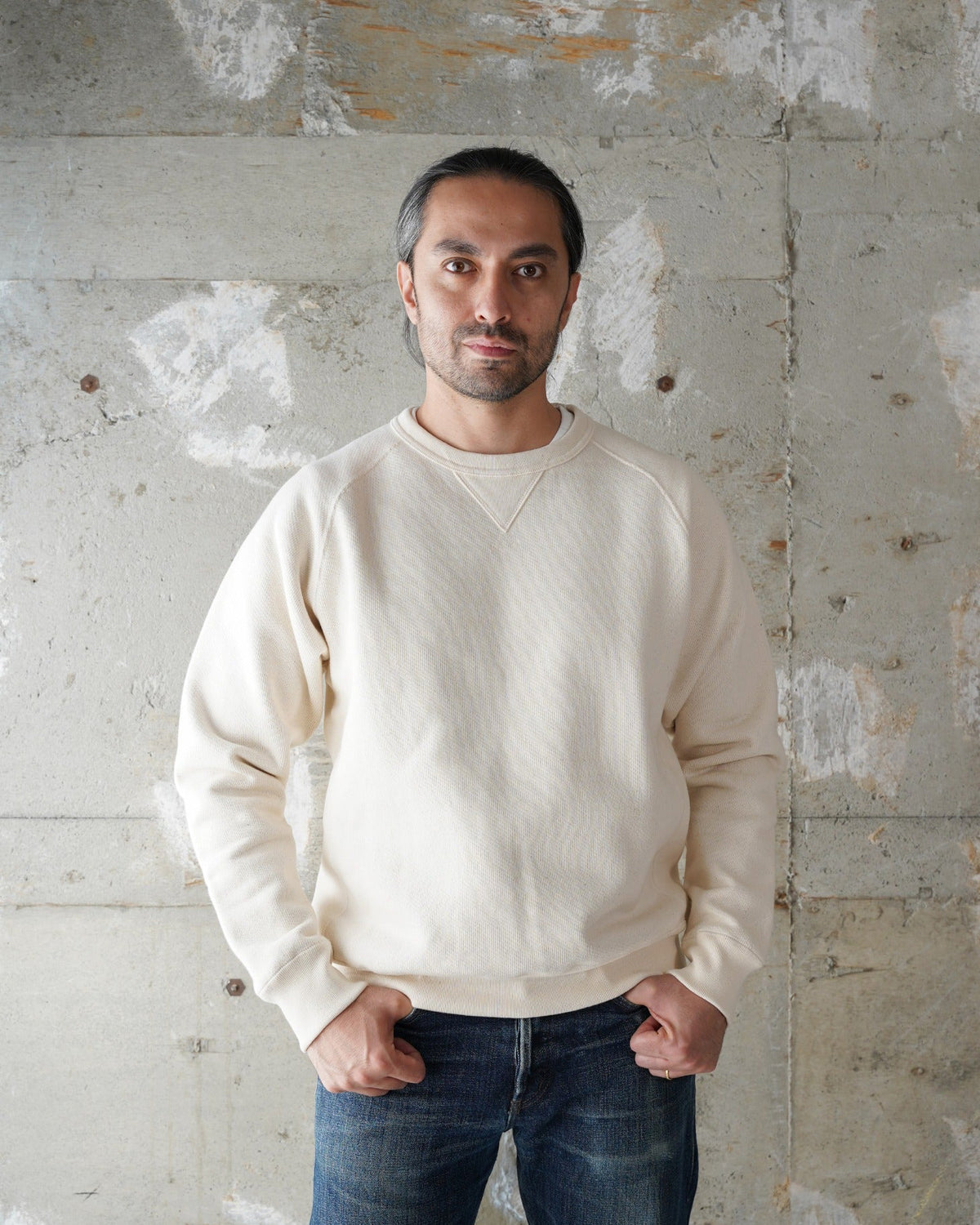 Wonder Looper 876gsm Double Heavyweight French Terry Pullover Crew Neck - Ecru | Wonder Looper Sweaters & Knitwear | JEANSTORE