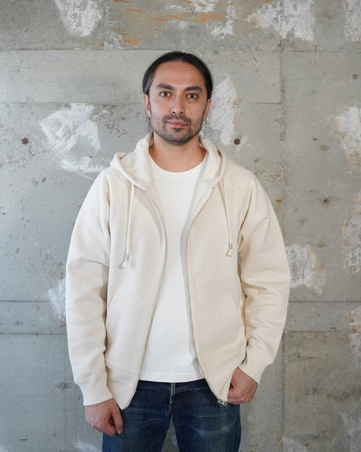 Wonder Looper 876gsm Double Heavyweight French Terry Zip Hoodie - Ecru