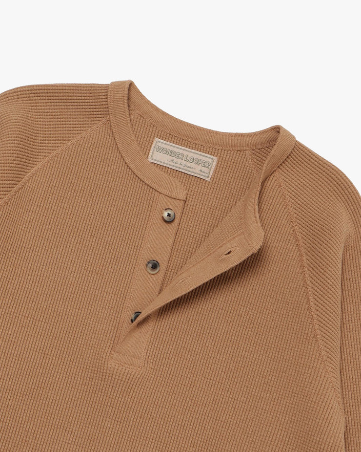 Wonder Looper Foxfibre® Heavyweight Waffle Henley - Coyote 70