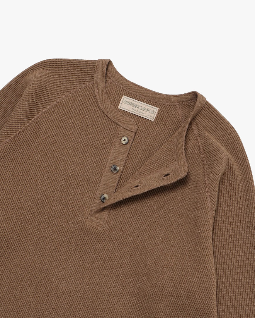 Wonder Looper Iron Mordant Foxfibre® Heavyweight Waffle Henley - Coyote 80 | Wonder Looper T Shirts | JEANSTORE