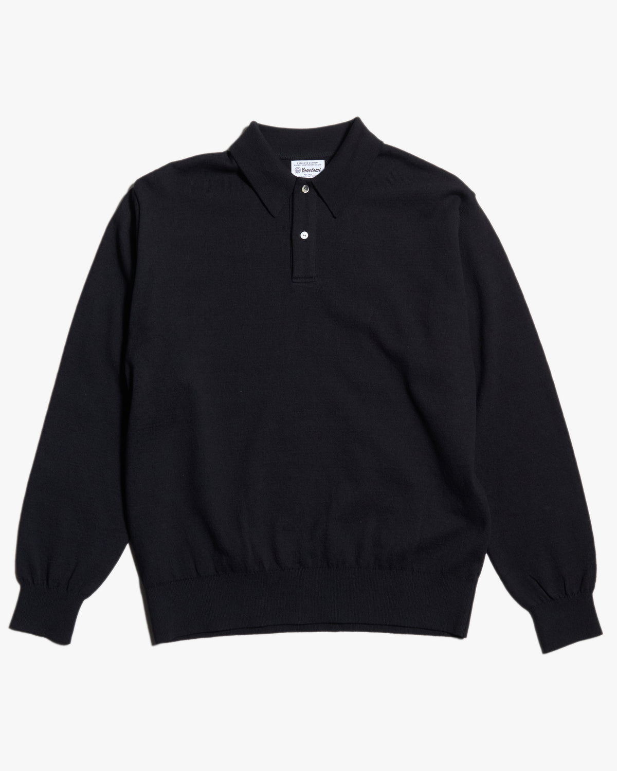 Yonetomi Light Wave Cotton Knit Polo Shirt - Black