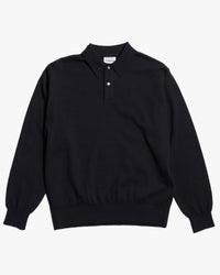Yonetomi Light Wave Cotton Knit Polo Shirt - Black