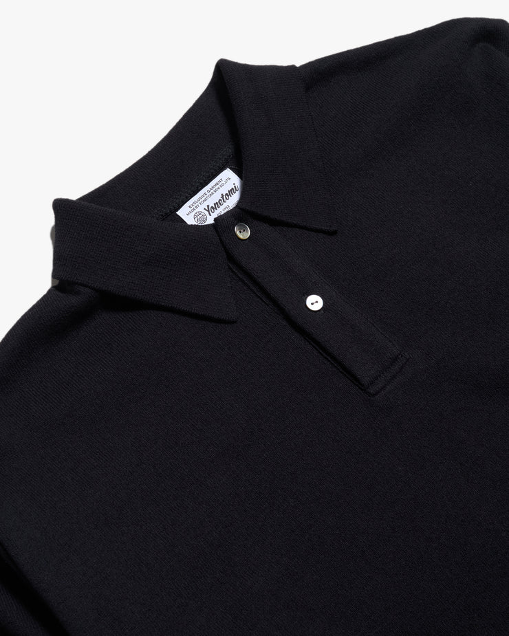 Yonetomi Light Wave Cotton Knit Polo Shirt - Black
