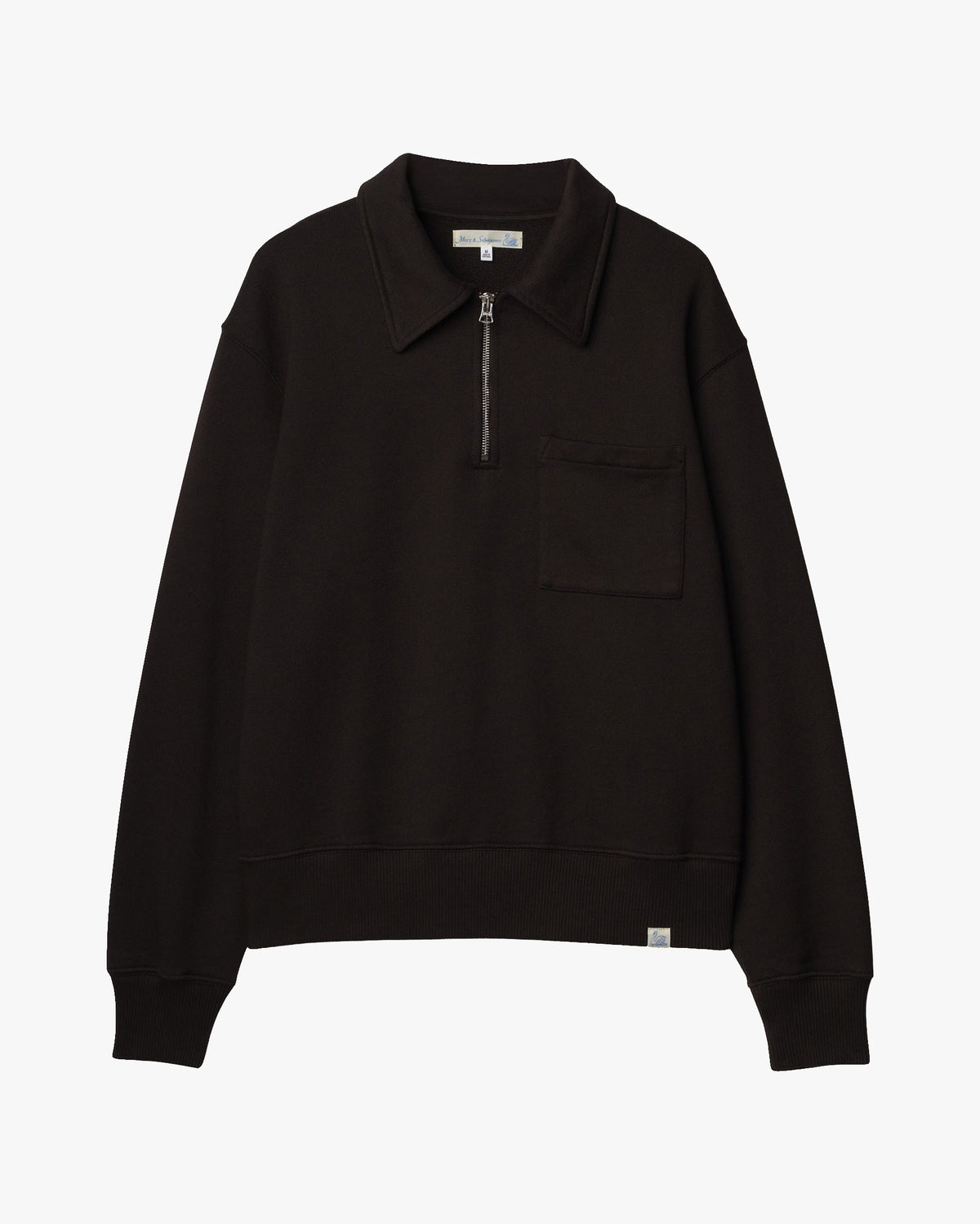 Merz b. Schwanen ZIP03 Polo Collared Half-Zip Cotton Sweatshirt - Espresso
