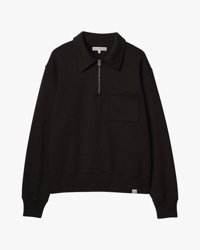 Merz b. Schwanen ZIP03 Polo Collared Half-Zip Cotton Sweatshirt - Espresso