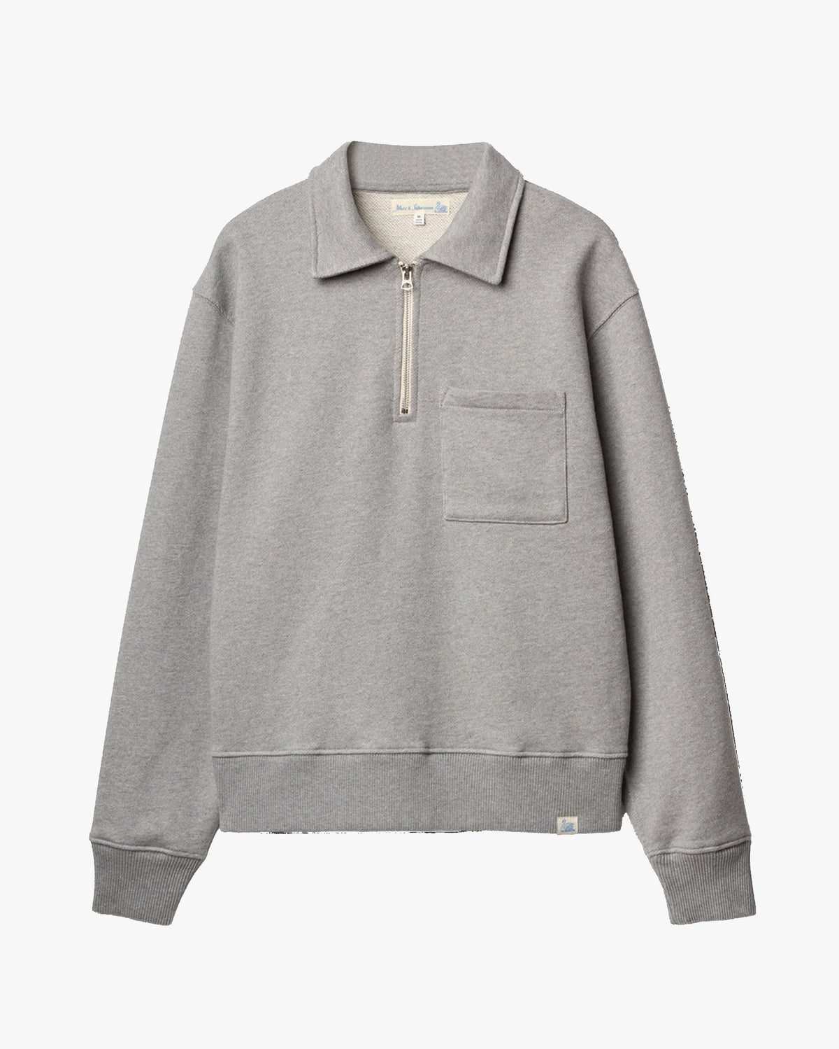 Merz b. Schwanen ZIP03 Polo Collared Half-Zip Cotton Sweatshirt - Grey Melange