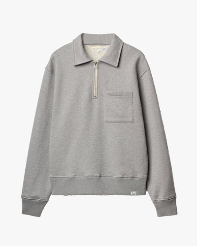 Merz b. Schwanen ZIP03 Polo Collared Half-Zip Cotton Sweatshirt - Grey Melange