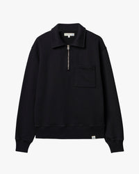 Merz b. Schwanen ZIP03 Polo Collared Half-Zip Cotton Sweatshirt - Deep Black