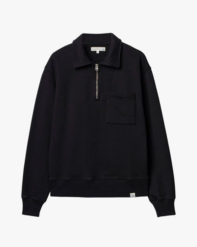 Merz b. Schwanen ZIP03 Polo Collared Half-Zip Cotton Sweatshirt - Deep Black