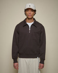 Merz b. Schwanen ZIP03 Polo Collared Half-Zip Cotton Sweatshirt - Espresso