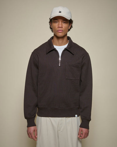 Merz b. Schwanen ZIP03 Polo Collared Half-Zip Cotton Sweatshirt - Espresso