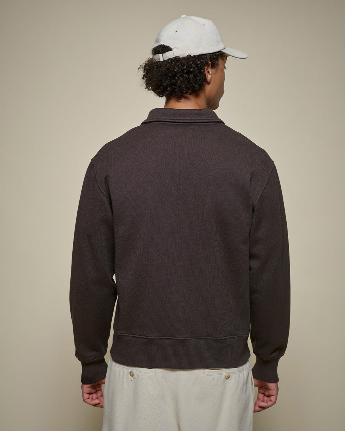 Merz b. Schwanen ZIP03 Polo Collared Half-Zip Cotton Sweatshirt - Espresso