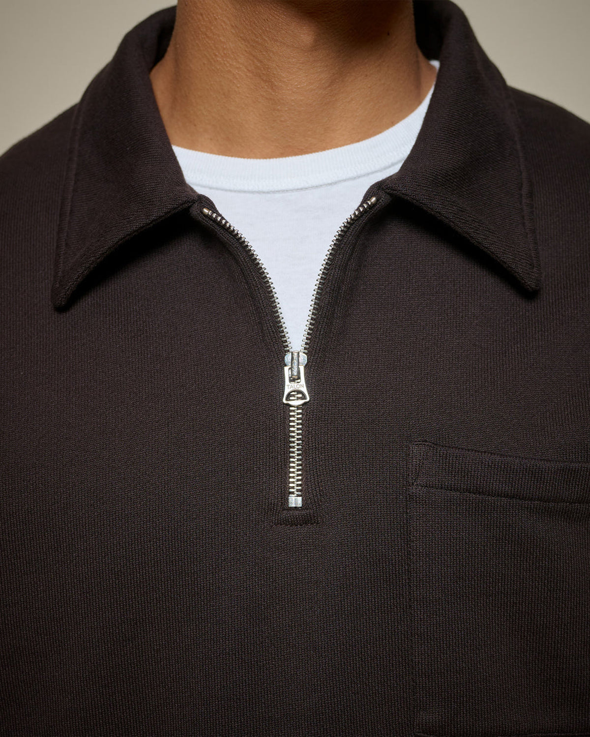 Merz b. Schwanen ZIP03 Polo Collared Half-Zip Cotton Sweatshirt - Espresso