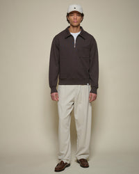 Merz b. Schwanen ZIP03 Polo Collared Half-Zip Cotton Sweatshirt - Espresso