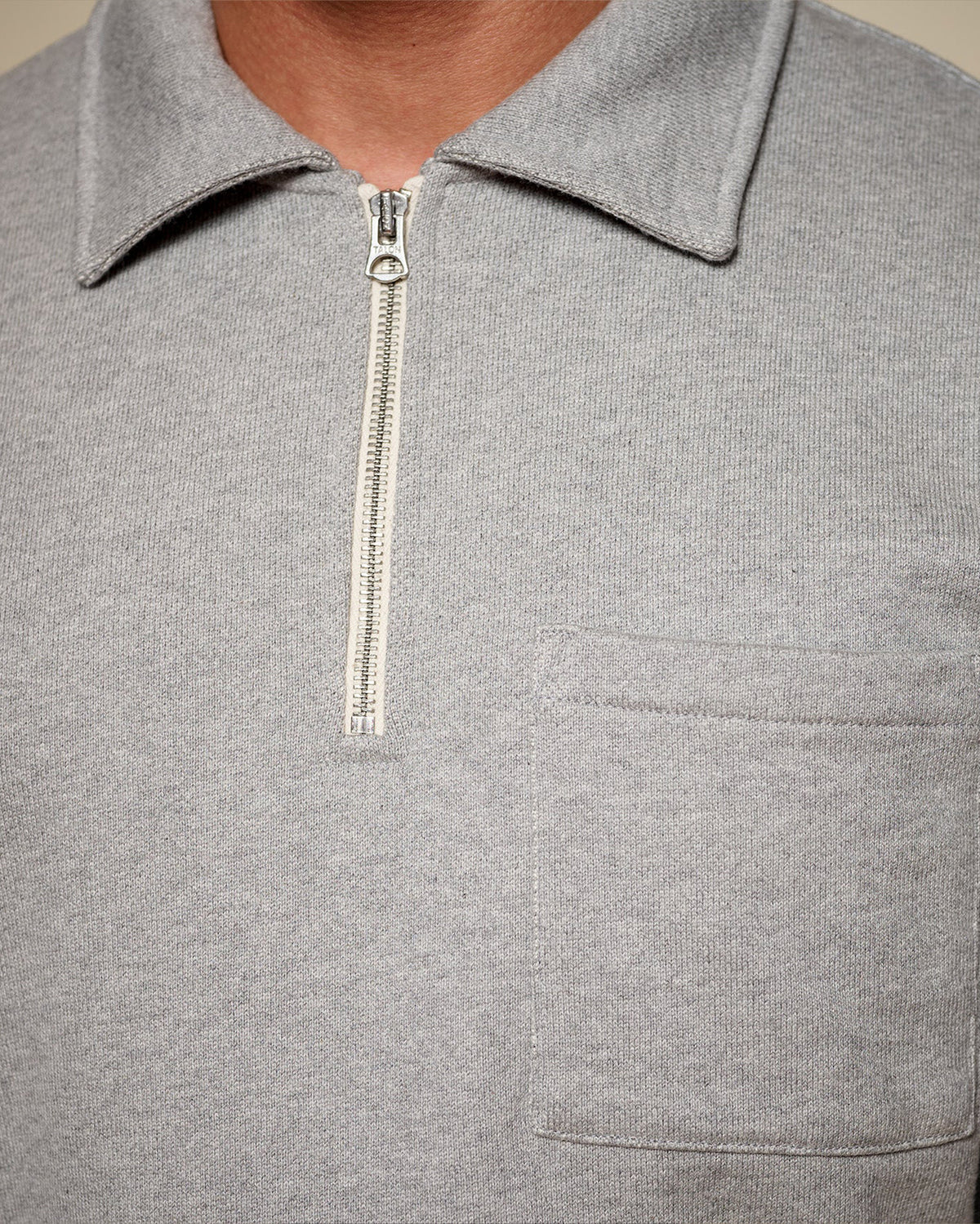 Merz b. Schwanen ZIP03 Polo Collared Half-Zip Cotton Sweatshirt - Grey Melange