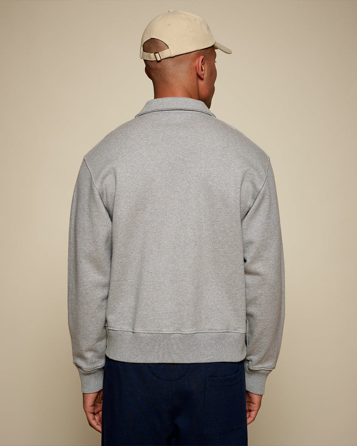Merz b. Schwanen ZIP03 Polo Collared Half-Zip Cotton Sweatshirt - Grey Melange
