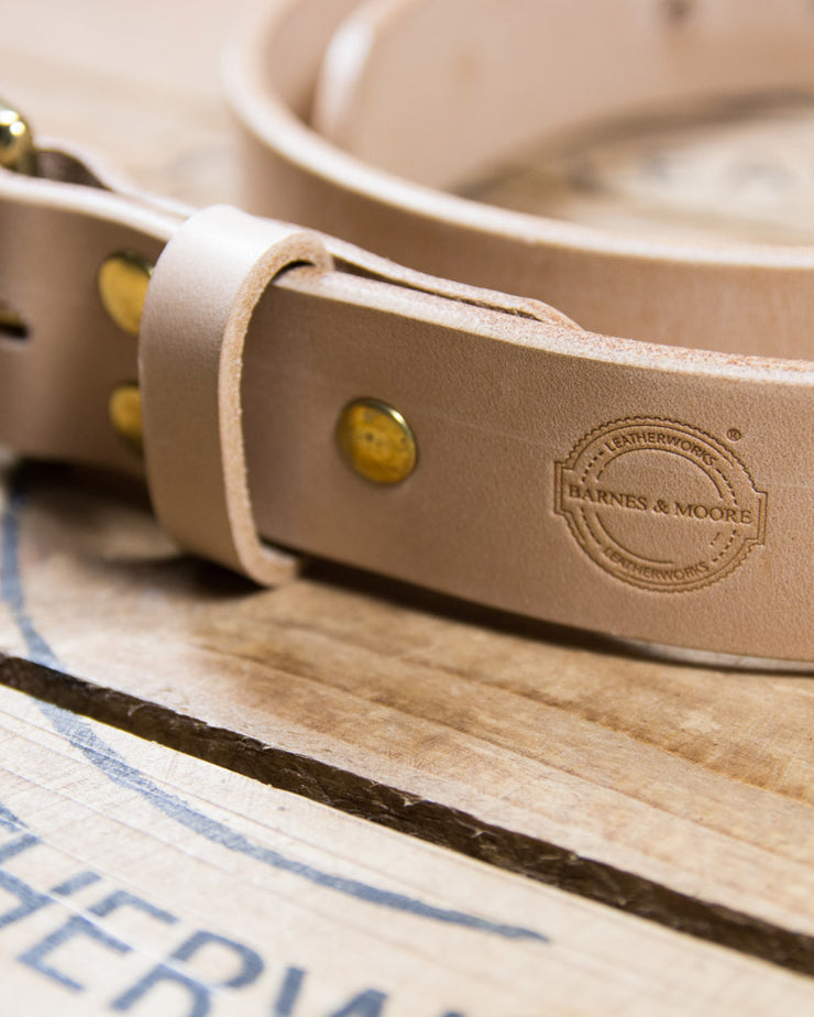 Barnes and Moore Roller Leather Belt - Natural / Brass