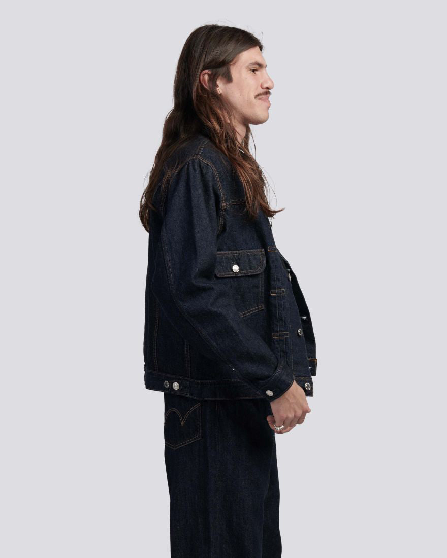 Edwin Made In Japan Denim Jacket - 14oz Kurabo Recycled Red Selvage Denim / Blue Rinsed | Edwin Jackets & Coats | JEANSTORE