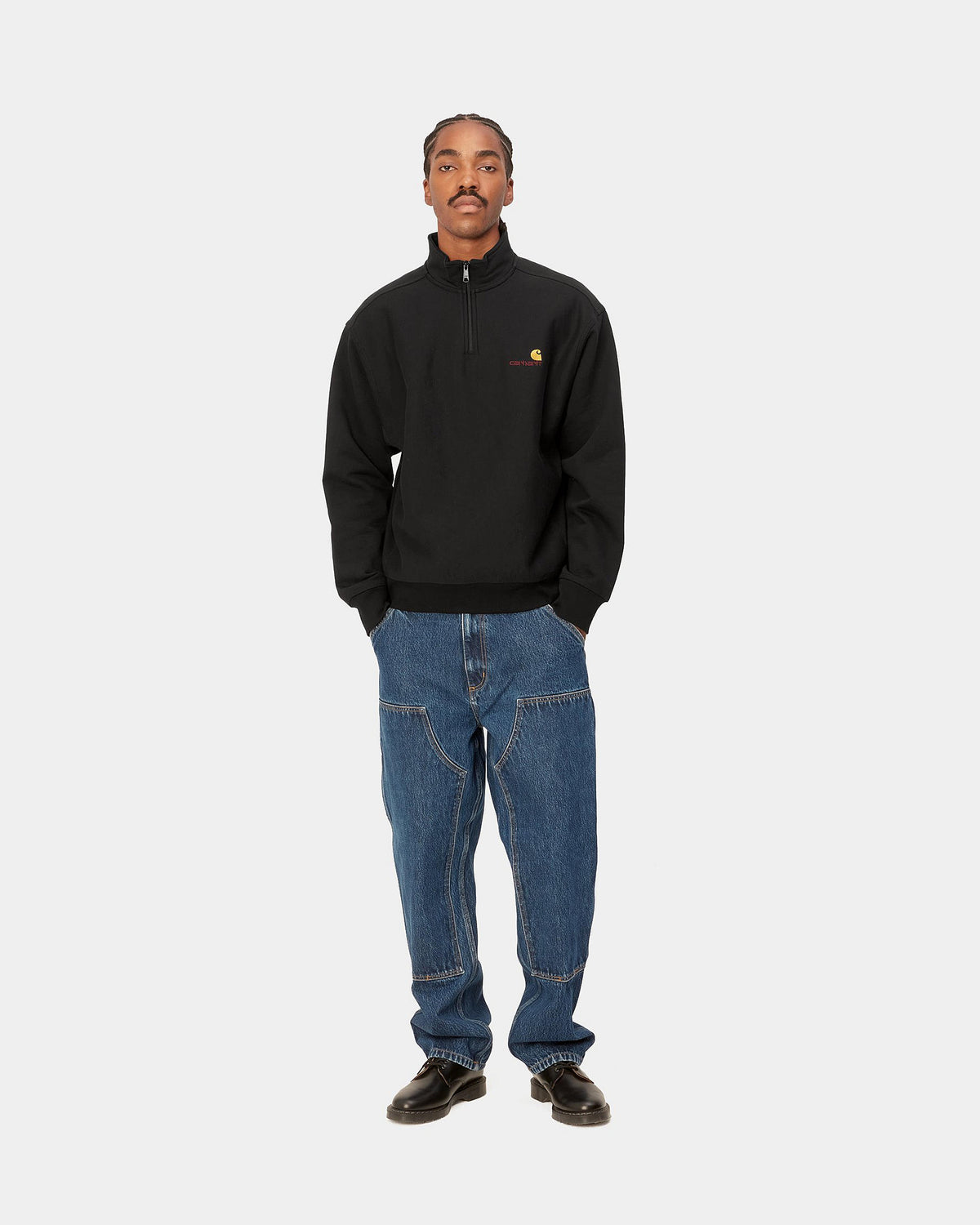 Carhartt WIP Half Zip American Script Sweat - Black | Carhartt WIP Sweaters & Knitwear | JEANSTORE