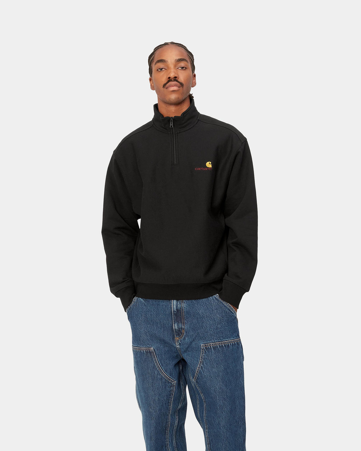 Carhartt WIP Half Zip American Script Sweat - Black | Carhartt WIP Sweaters & Knitwear | JEANSTORE